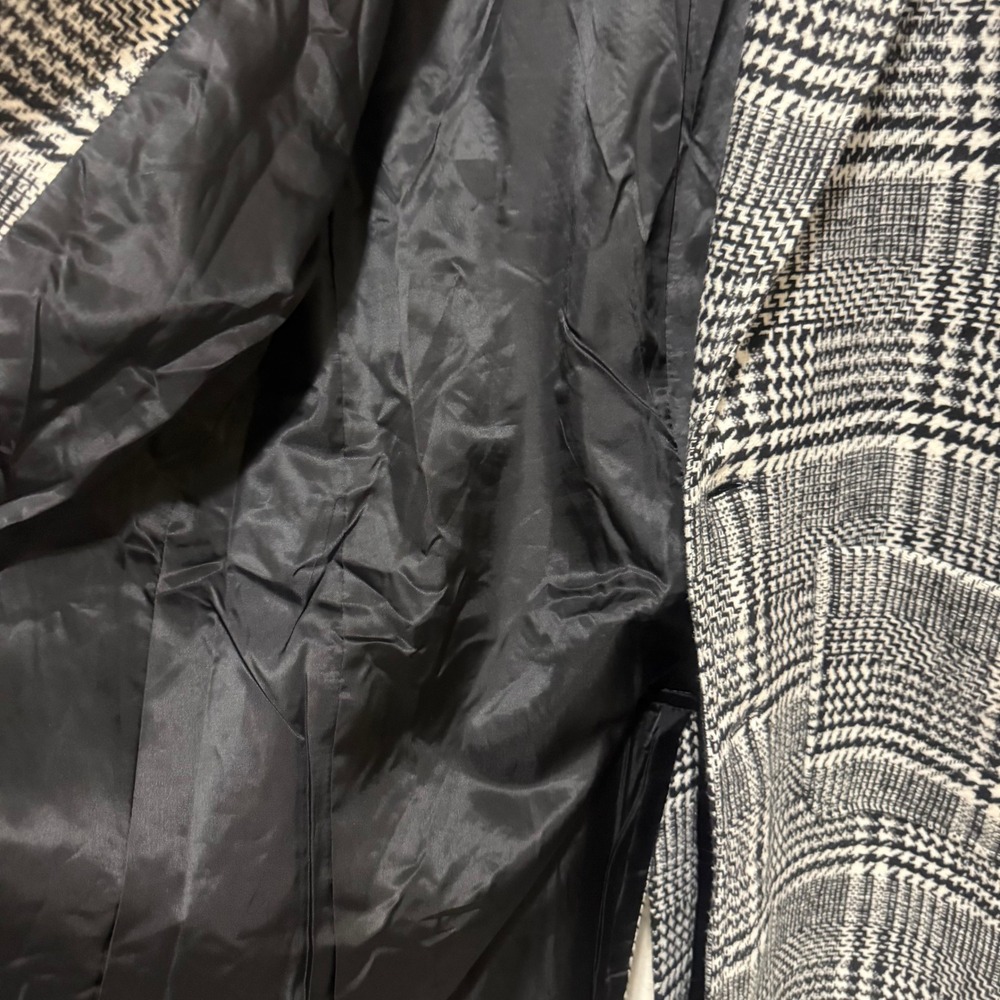 Uaneo Unisex Black White Plaid Wool Blend‎ Longline Coat Jacket RJ-C121 Small - Picture 9 of 16